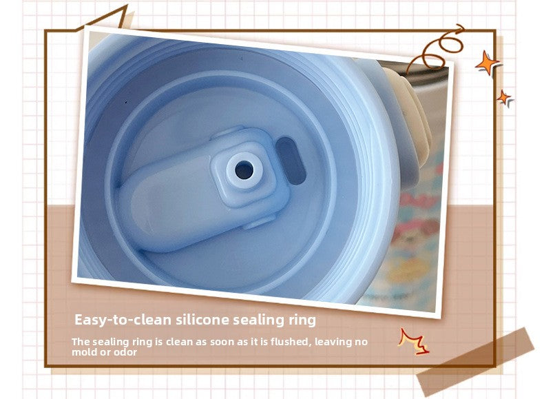 Cartoon Adorable 316 Stainless Steel Insulated Portable Cup with Pop-up Lid for Kids Travel Office