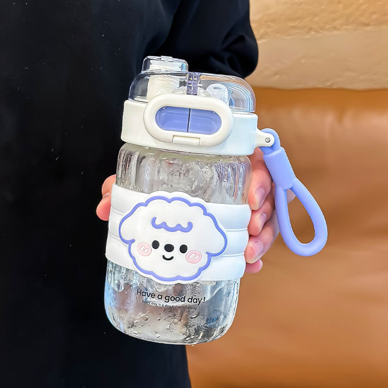 Portable Summer Cup for Girls 2024 High Temp Resistant Straw Glass Cartoon Style