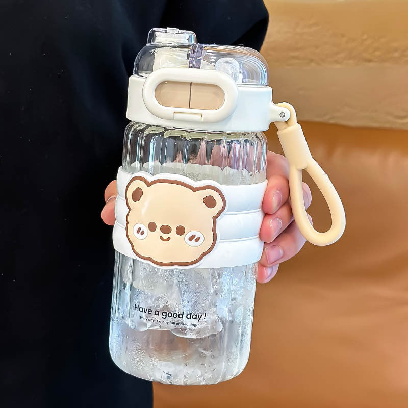 Portable Summer Cup for Girls 2024 High Temp Resistant Straw Glass Cartoon Style