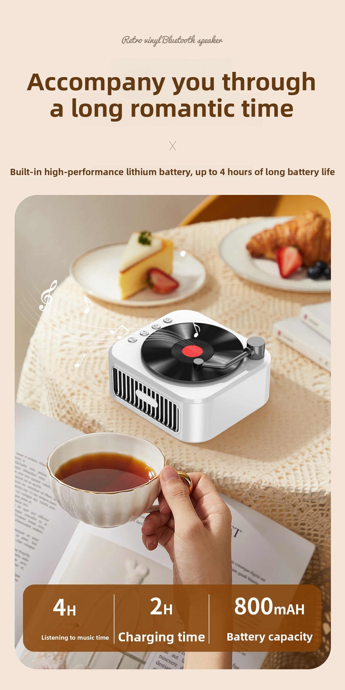 Vinyl Record Style Retro Karaoke Bluetooth Speaker Portable High Quality Sound