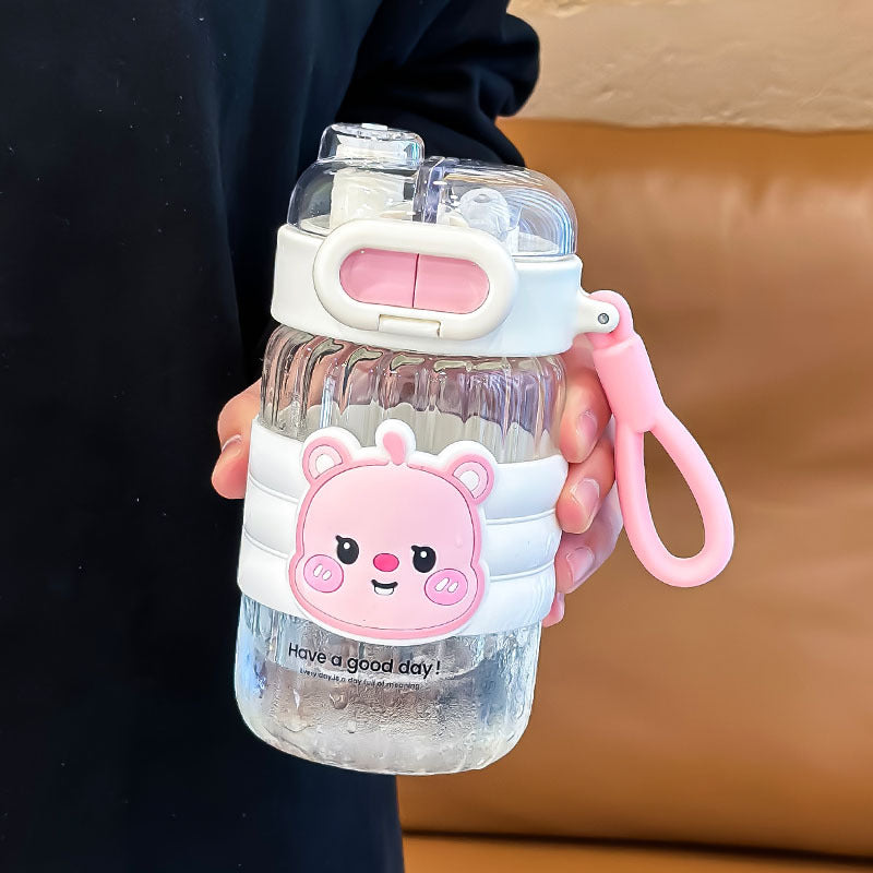Portable Summer Cup for Girls 2024 High Temp Resistant Straw Glass Cartoon Style