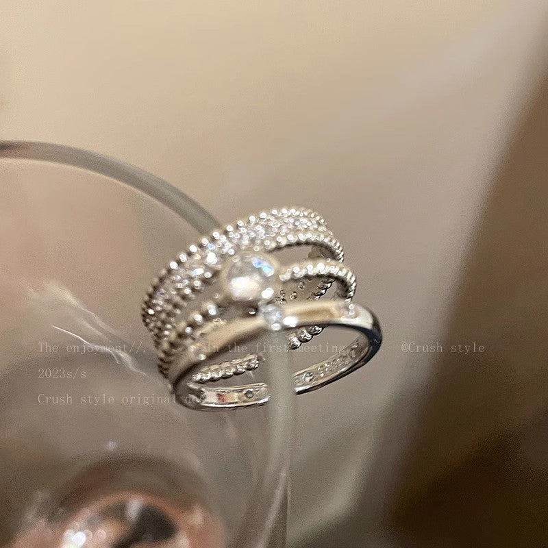 Super Shiny Diamond Three-Piece Ring Set for Women Ins Celebrity Index Ring