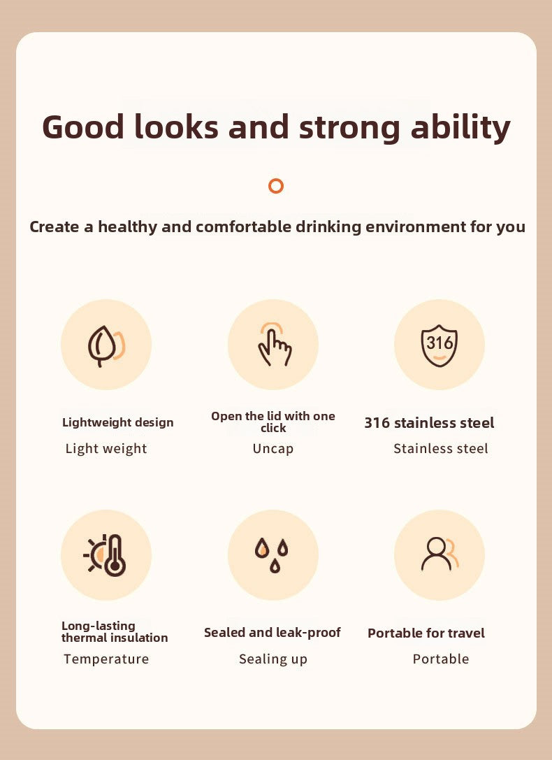 Snoopy Official Cartoon 316 Food Grade Stainless Steel Insulated Cup Portable Flip Lid Car Cup Large Capacity Water Cup