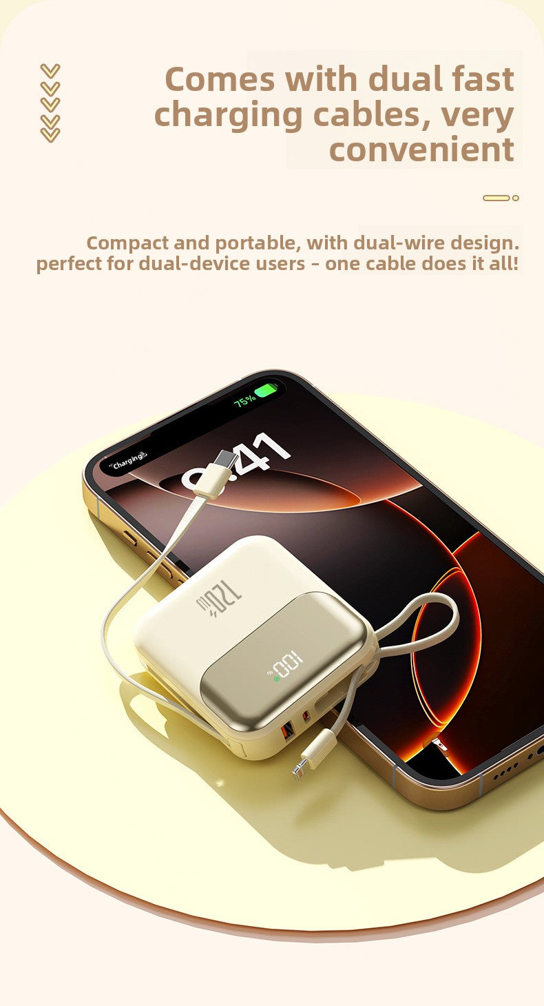 20000mAh Compact Power Bank - Built-in Cable Super Fast Charging