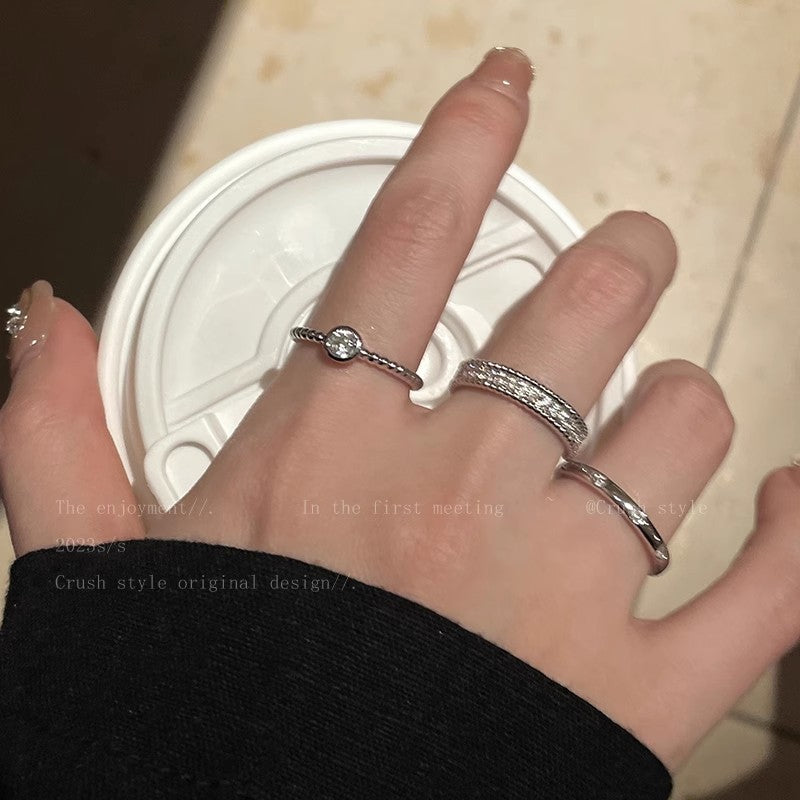 Super Shiny Diamond Three-Piece Ring Set for Women Ins Celebrity Index Ring