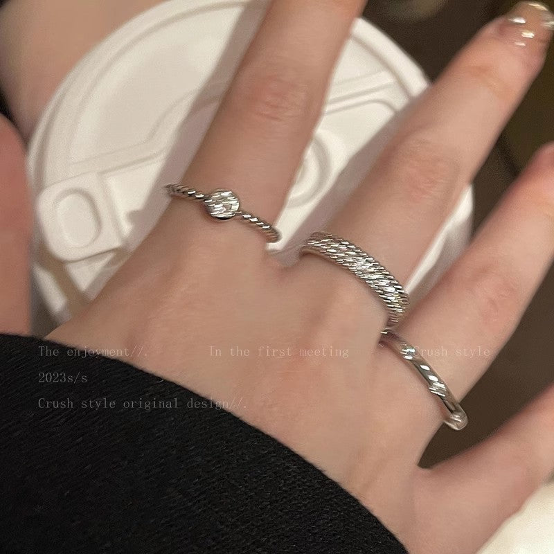 Super Shiny Diamond Three-Piece Ring Set for Women Ins Celebrity Index Ring