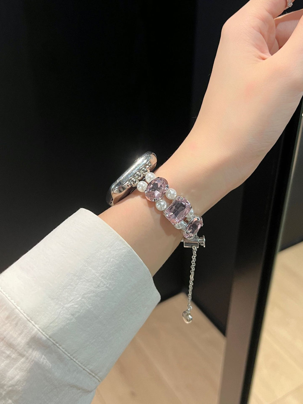 Pearl Square Diamond Zipper Watch Band