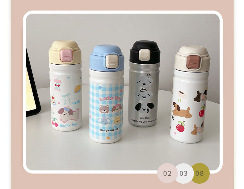 Cartoon Adorable 316 Stainless Steel Insulated Portable Cup with Pop-up Lid for Kids Travel Office