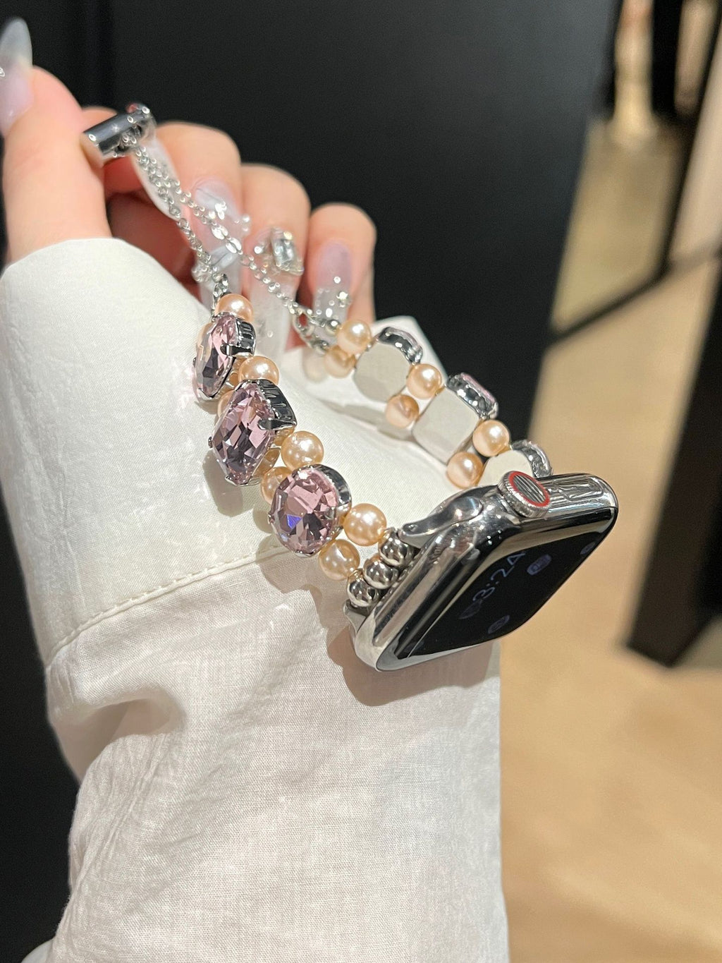 Pearl Square Diamond Zipper Watch Band