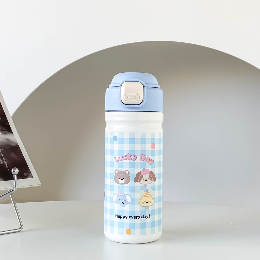 Cartoon Adorable 316 Stainless Steel Insulated Portable Cup with Pop-up Lid for Kids Travel Office