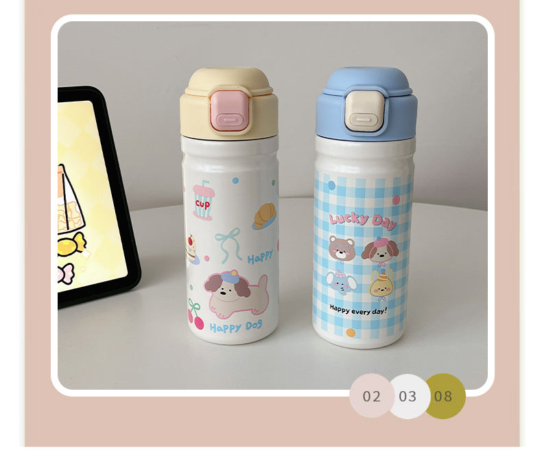 Cartoon Adorable 316 Stainless Steel Insulated Portable Cup with Pop-up Lid for Kids Travel Office
