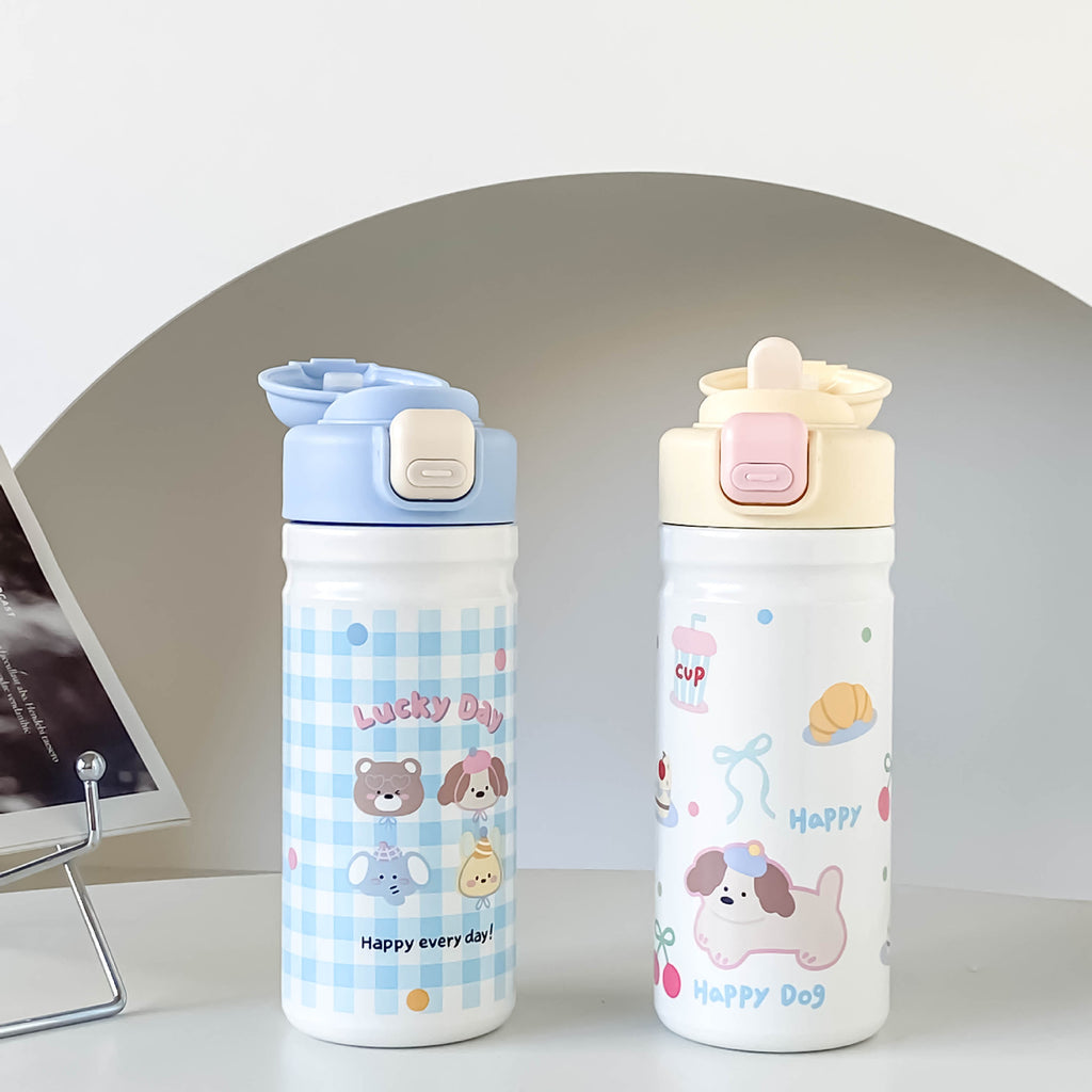 Cartoon Adorable 316 Stainless Steel Insulated Portable Cup with Pop-up Lid for Kids Travel Office