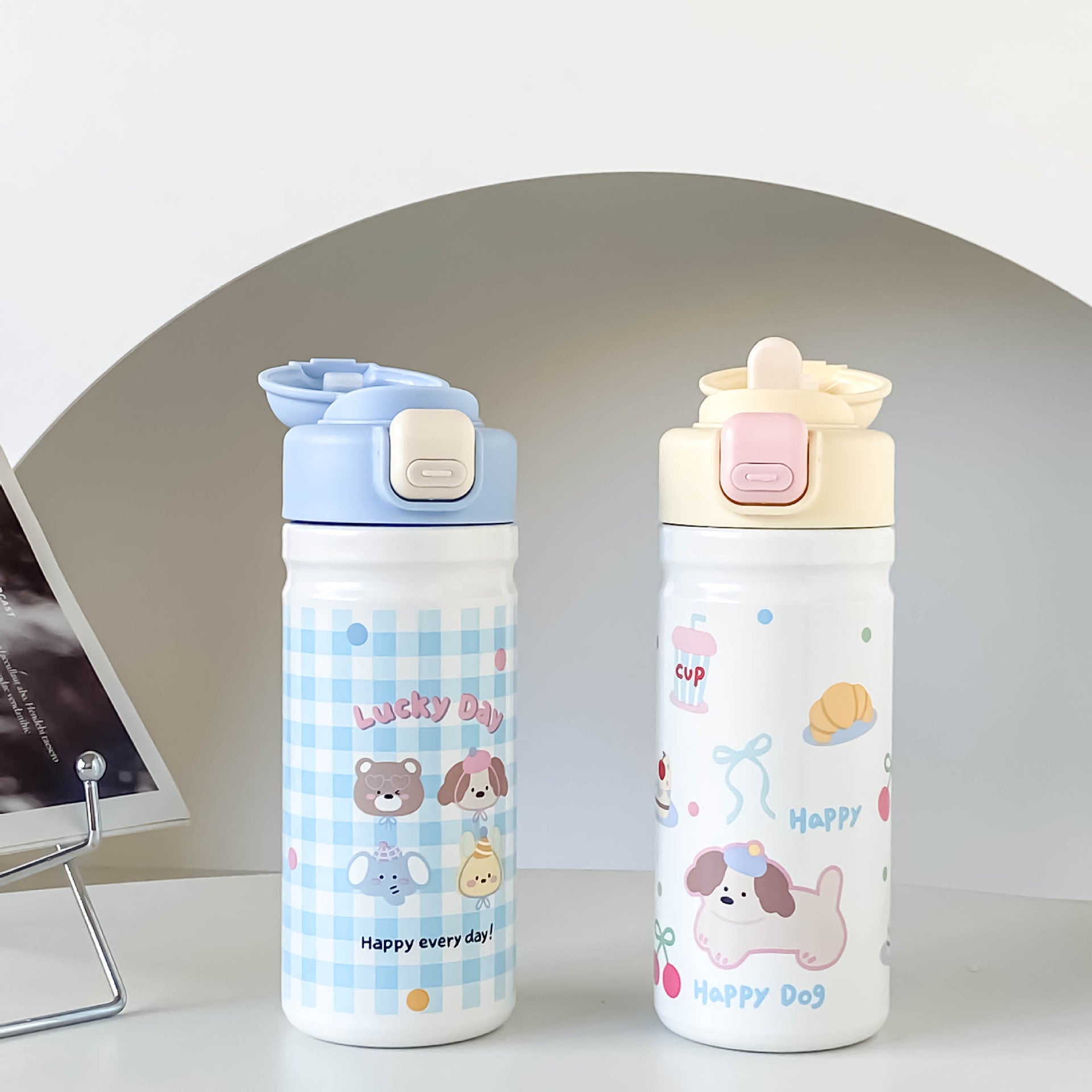 Cartoon Adorable 316 Stainless Steel Insulated Portable Cup with Pop-up Lid for Kids Travel Office