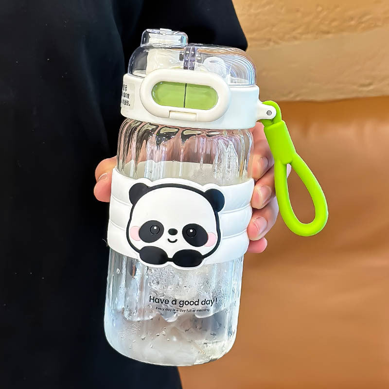 Portable Summer Cup for Girls 2024 High Temp Resistant Straw Glass Cartoon Style