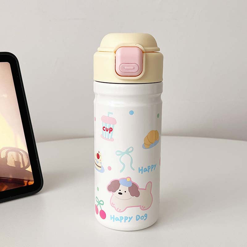 Cartoon Adorable 316 Stainless Steel Insulated Portable Cup with Pop-up Lid for Kids Travel Office