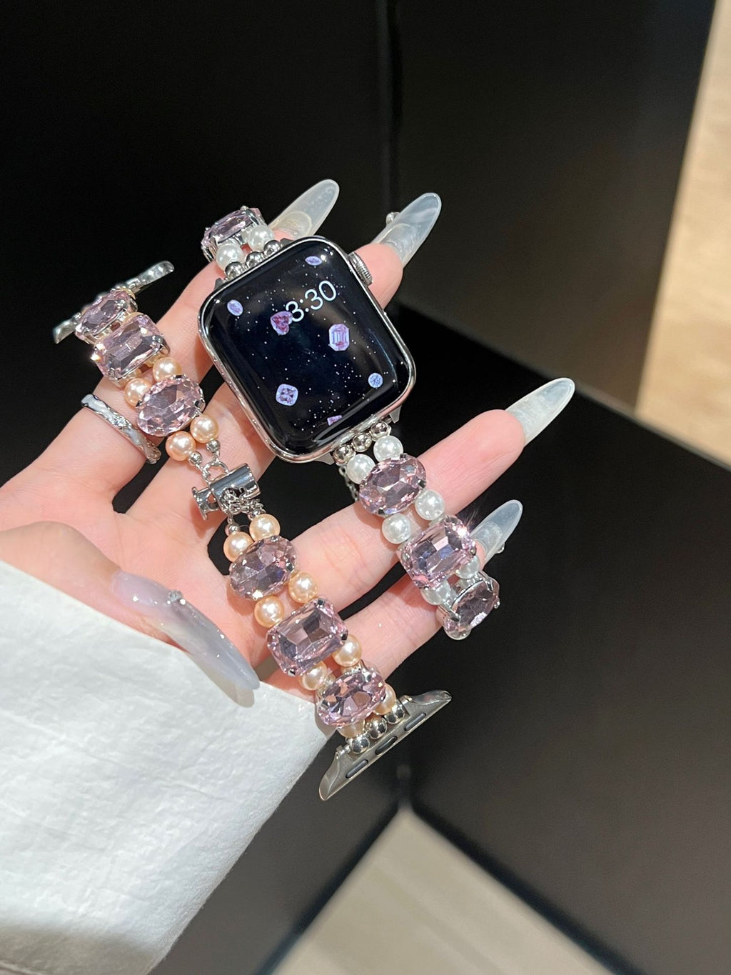 Pearl Square Diamond Zipper Watch Band