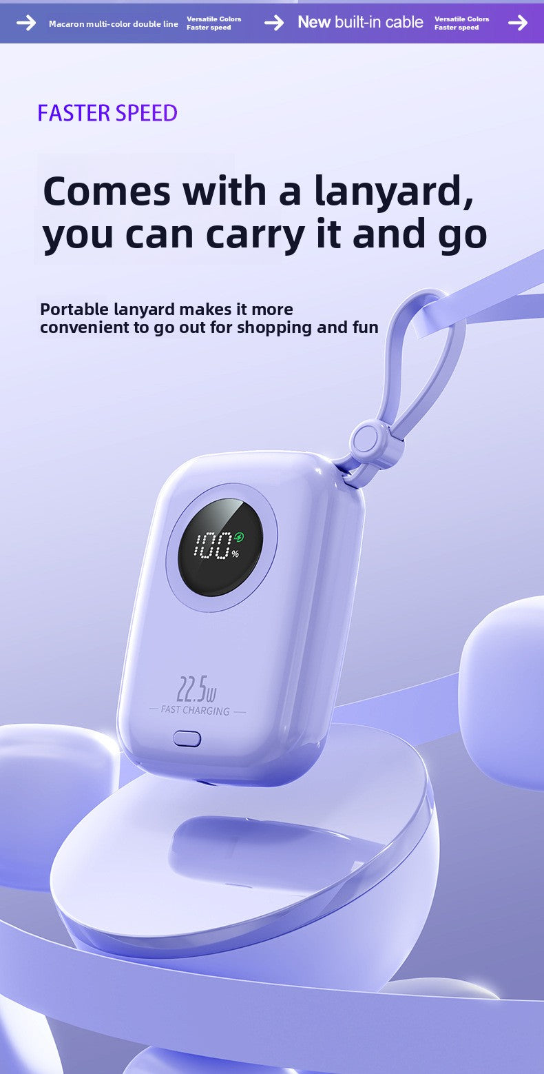 22.5W Power Bank 20000mAh - Built-in Cable for Outdoor Use