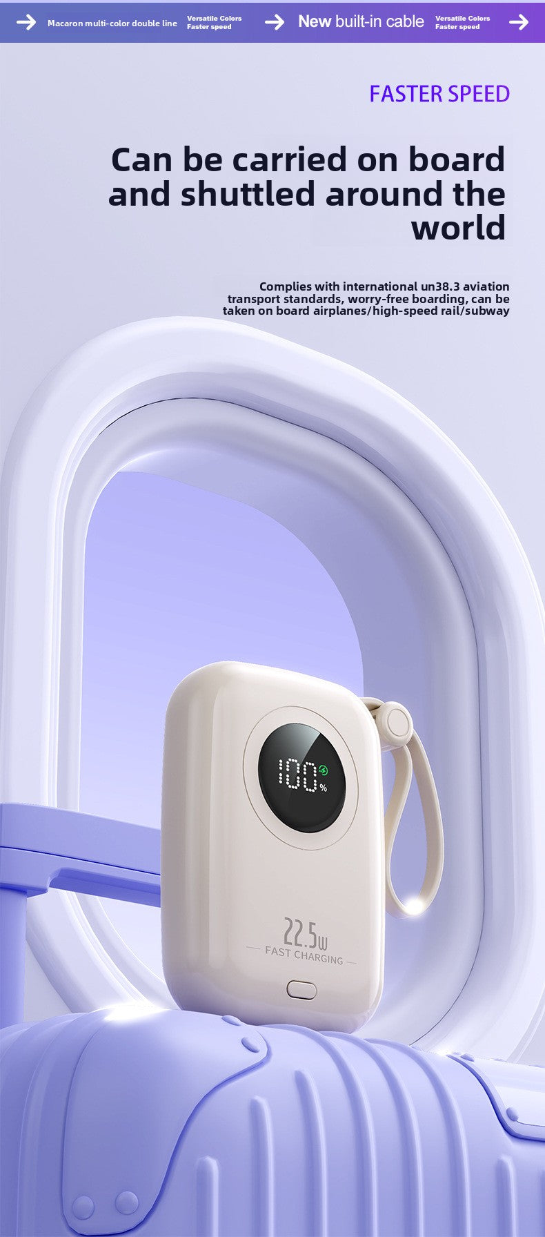 22.5W Power Bank 20000mAh - Built-in Cable for Outdoor Use