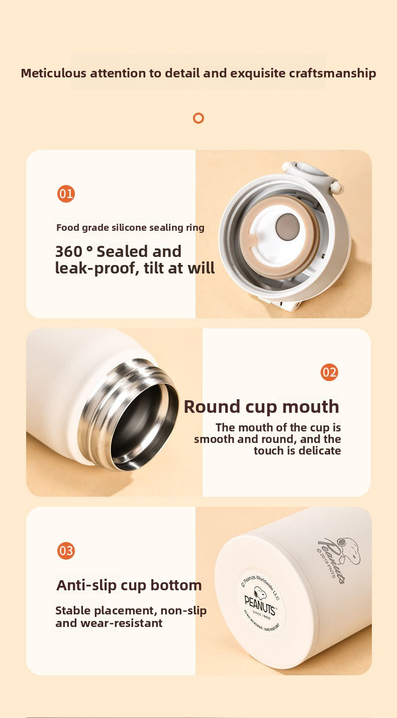 Snoopy Official Cartoon 316 Food Grade Stainless Steel Insulated Cup Portable Flip Lid Car Cup Large Capacity Water Cup