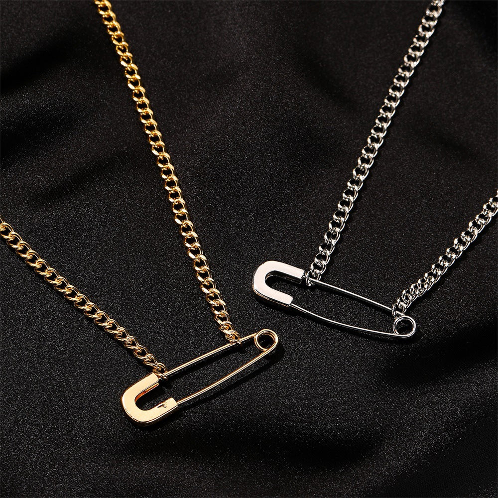 Cold Wind Inspired Personalized Pin Necklace Paper Clip Clavicle Chain Pair