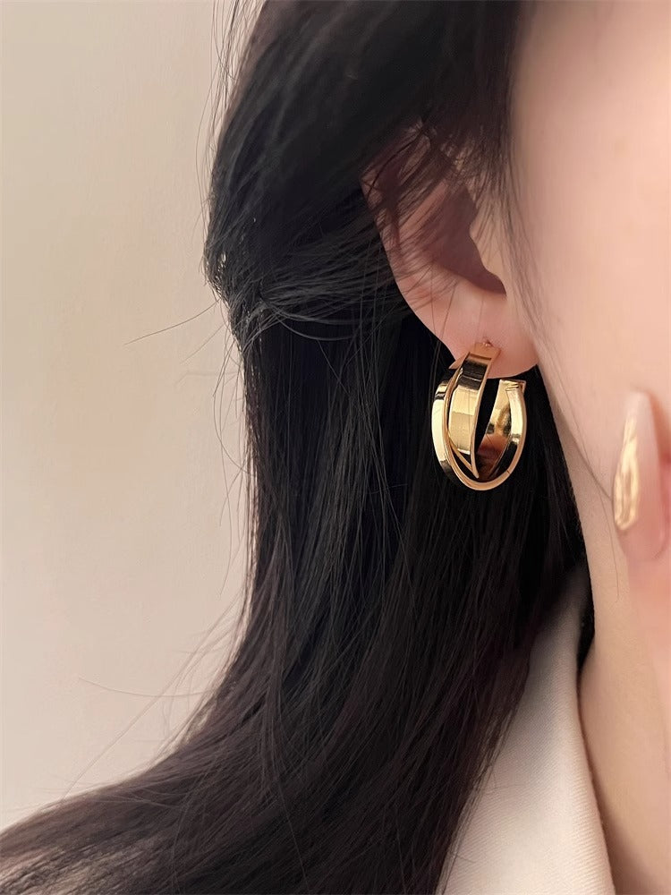 French Metal Earrings for Women 925 Silver Ins Style High-end Elegant Hoop Design