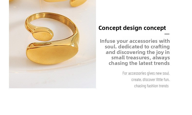 Minimalist Irregular Open Ring Titanium Steel 18k Gold Tail Ring Casting Craft Ring A156