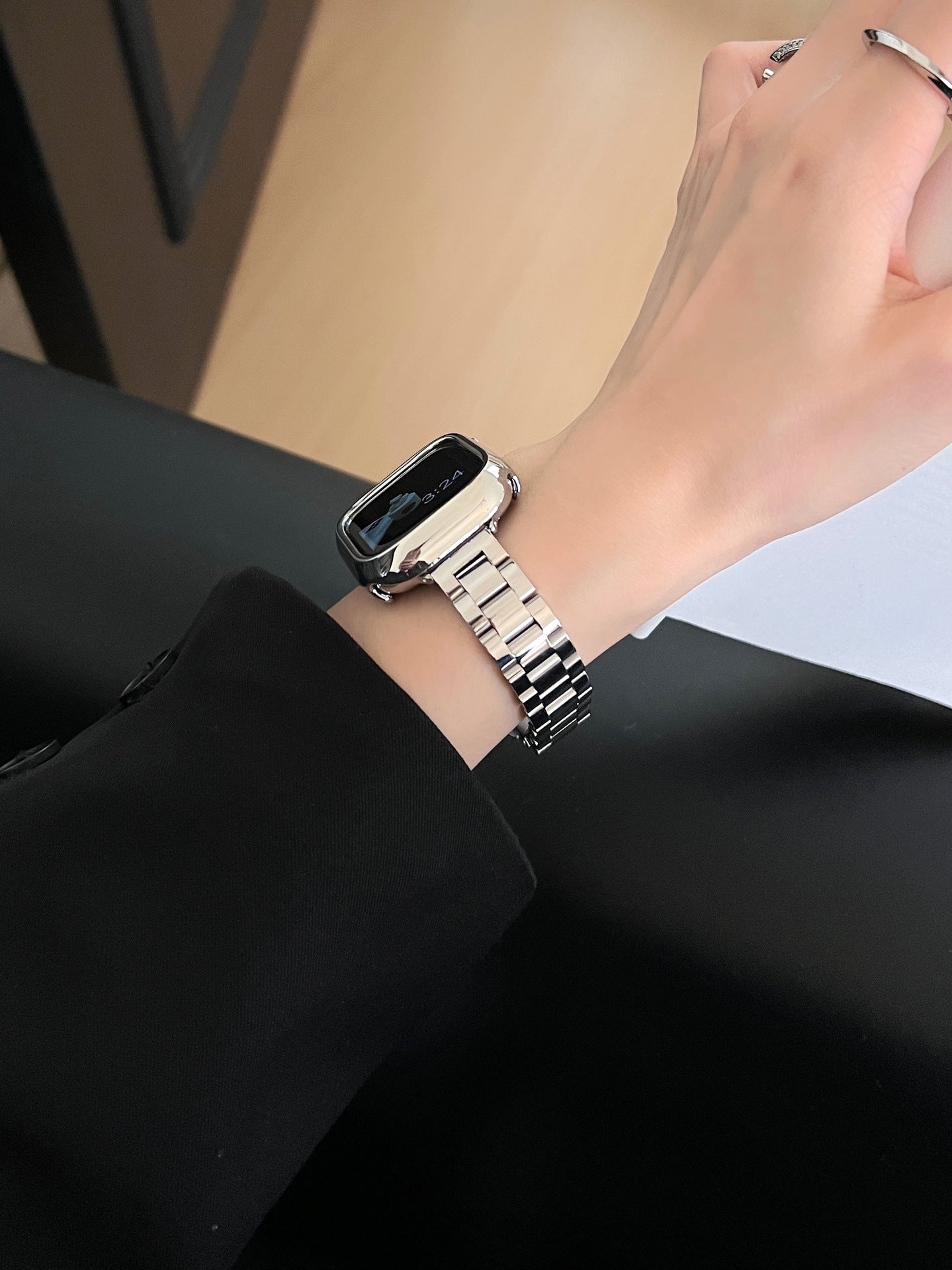 Glossy Slim Triple-Bead Stainless Band for Apple Watch