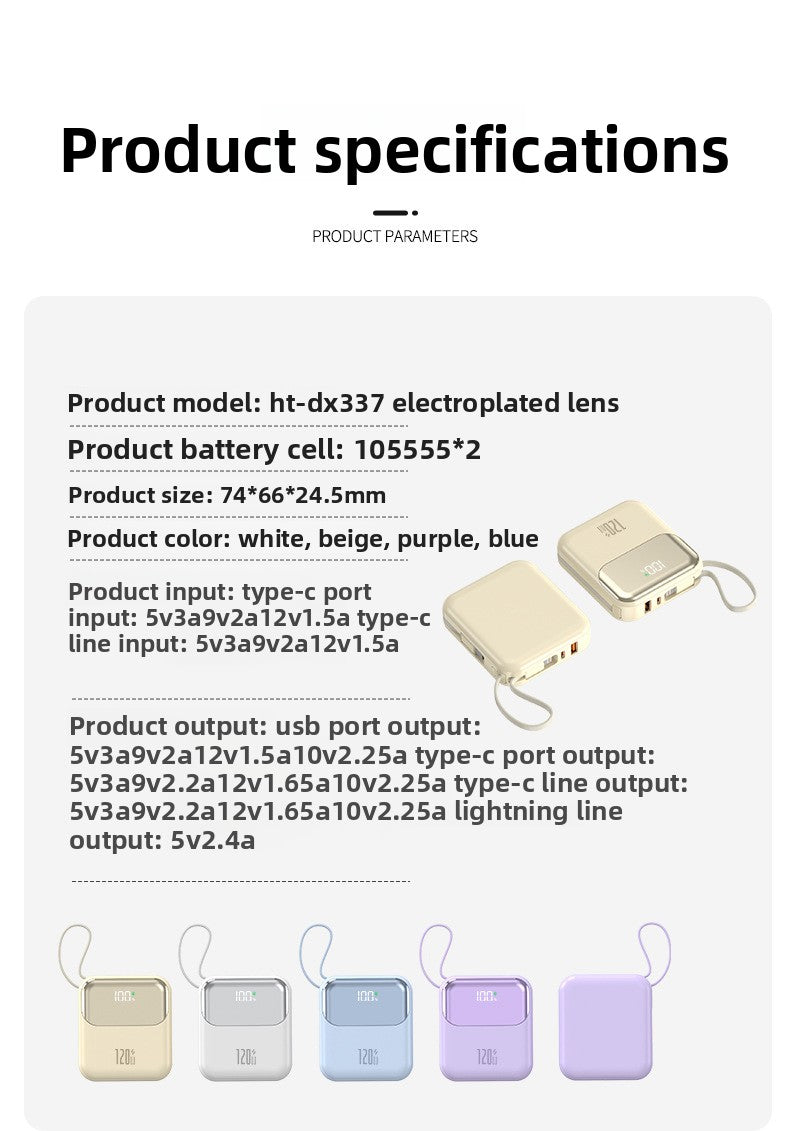20000mAh Compact Power Bank - Built-in Cable Super Fast Charging