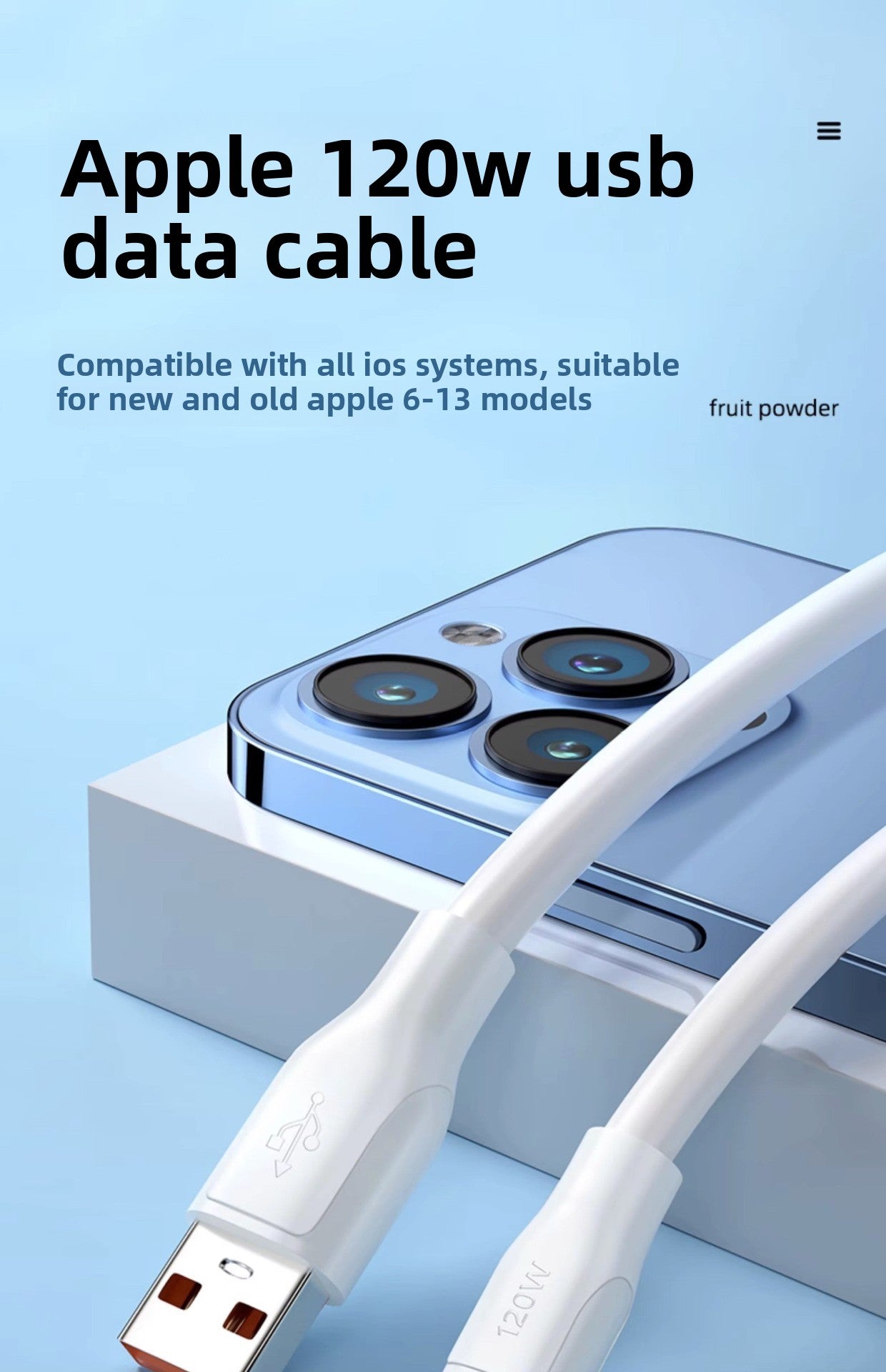 120W Fast Charging Cable for iPhone 14/13/12/11 Pro/XR