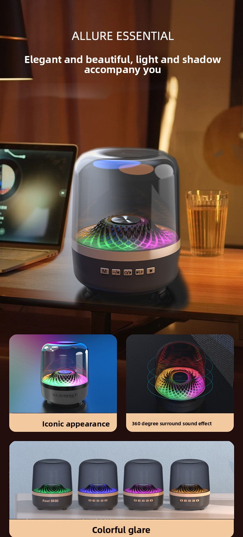 Wireless Bluetooth Speaker with RGB Light - Desktop Subwoofer