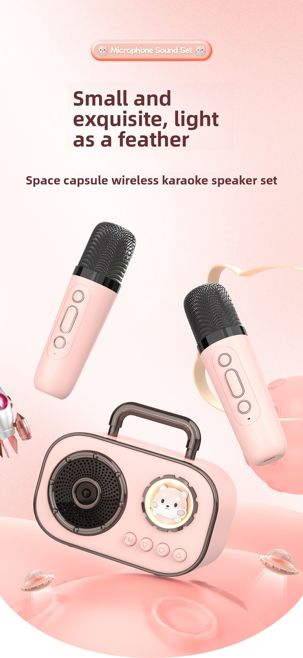 Creative Space Capsule Bluetooth Speaker Portable for Outdoor Singing with Mic