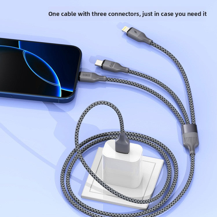 3-in-1 Fast Charging Cable - 6A Universal (iPhone/Android/Type-C)