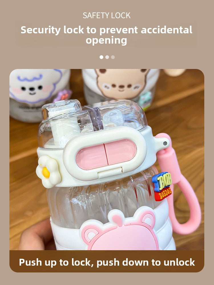 Portable Summer Cup for Girls 2024 High Temp Resistant Straw Glass Cartoon Style