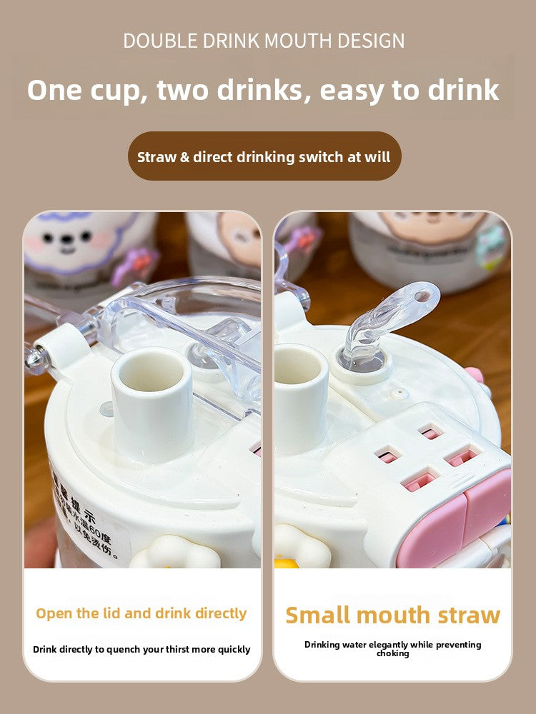 Portable Summer Cup for Girls 2024 High Temp Resistant Straw Glass Cartoon Style