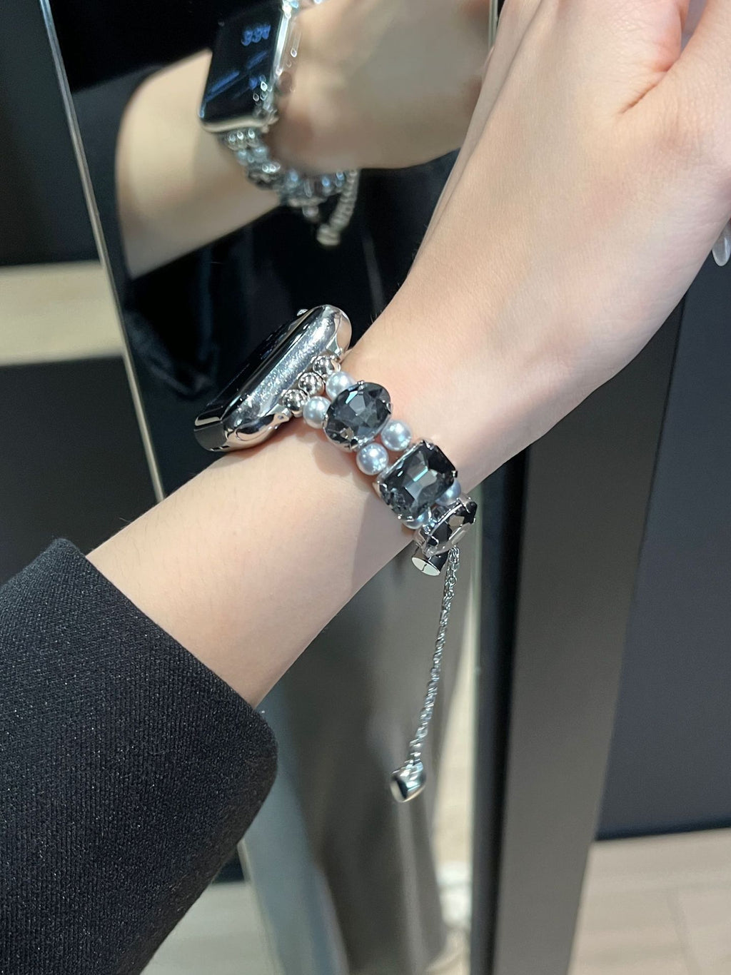 Pearl Square Diamond Zipper Watch Band