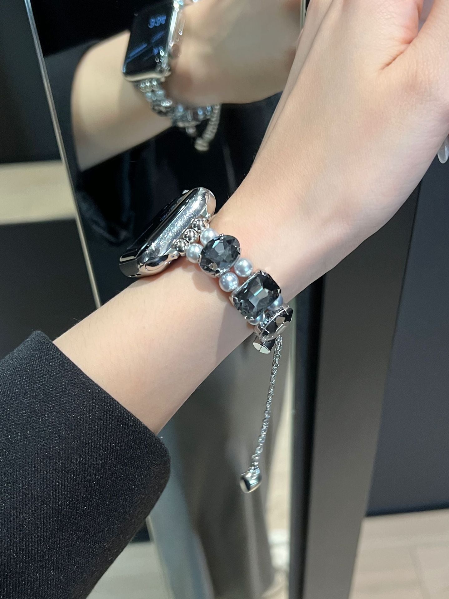 Pearl Square Diamond Zipper Watch Band