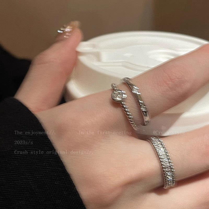 Super Shiny Diamond Three-Piece Ring Set for Women Ins Celebrity Index Ring