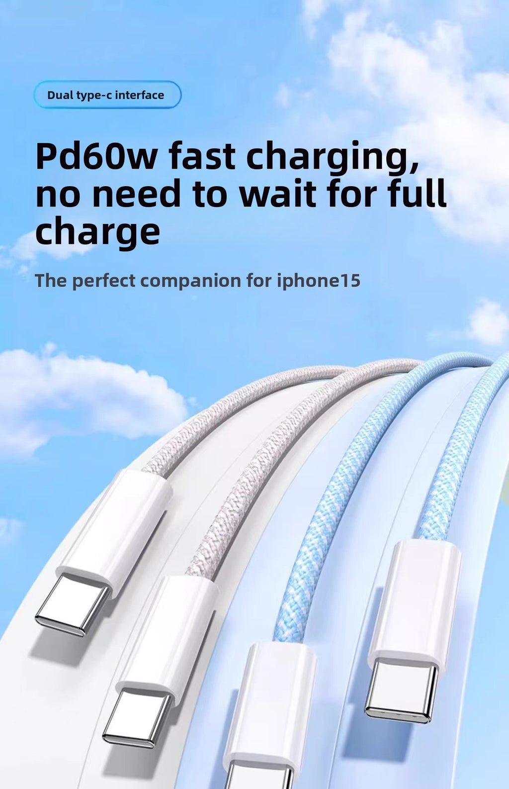 PD60W Fast Charging Cable - Type-C Braided for iPhone 16/15