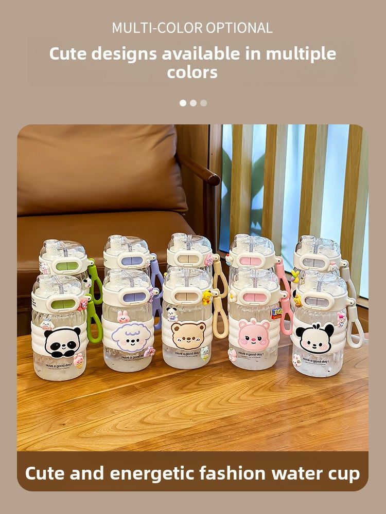 Portable Summer Cup for Girls 2024 High Temp Resistant Straw Glass Cartoon Style