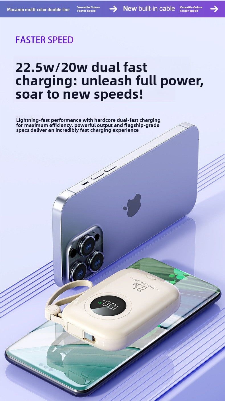 22.5W Power Bank 20000mAh - Built-in Cable for Outdoor Use