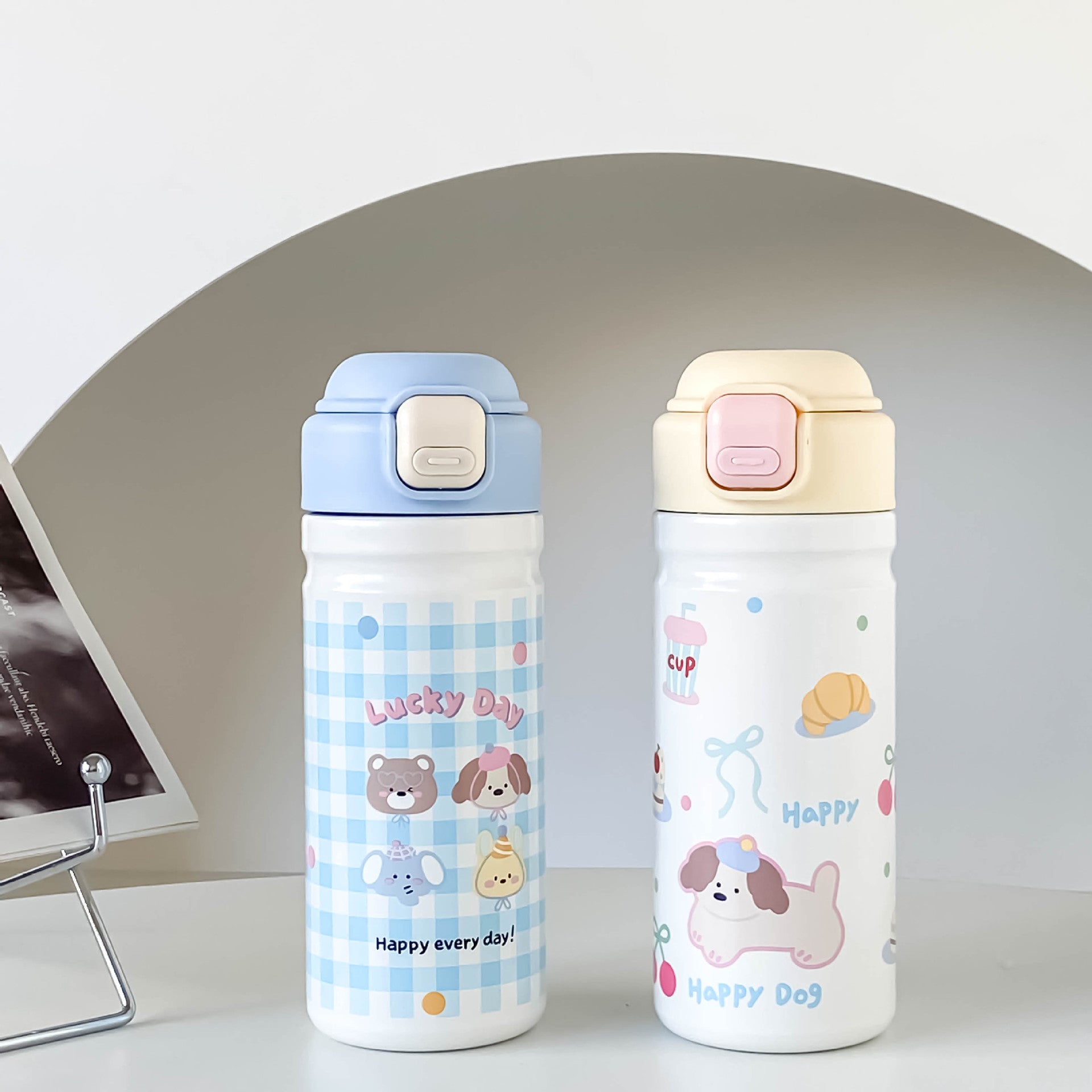 Cartoon Adorable 316 Stainless Steel Insulated Portable Cup with Pop-up Lid for Kids Travel Office