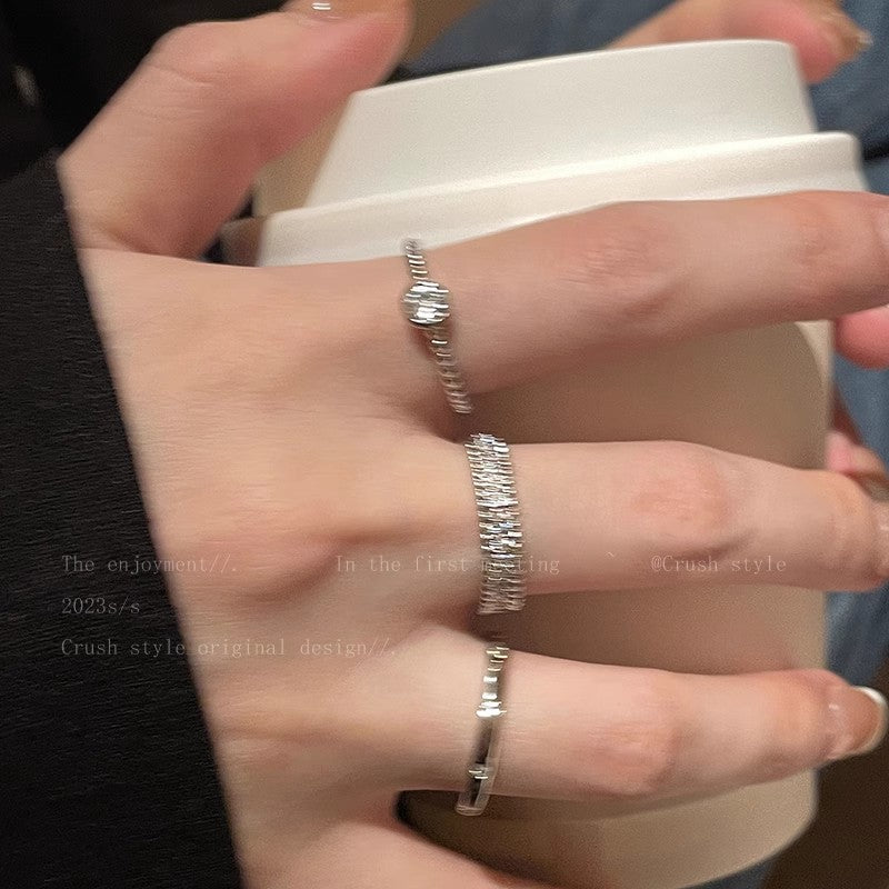 Super Shiny Diamond Three-Piece Ring Set for Women Ins Celebrity Index Ring