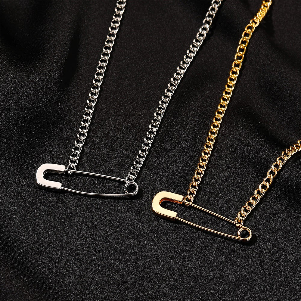 Cold Wind Inspired Personalized Pin Necklace Paper Clip Clavicle Chain Pair