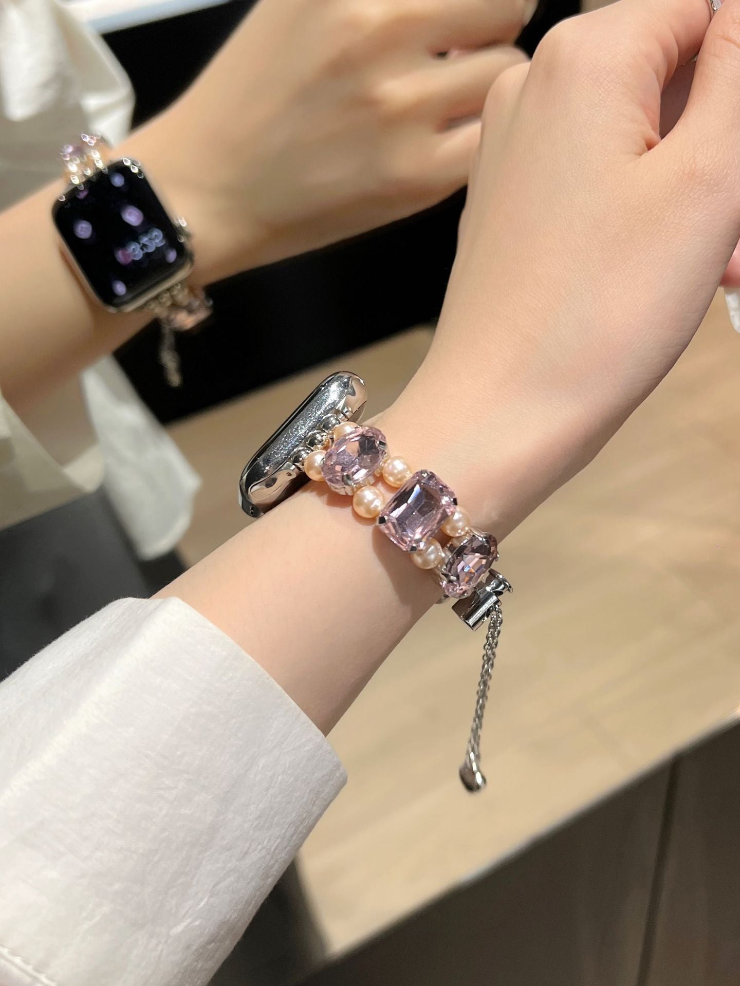 Pearl Square Diamond Zipper Watch Band