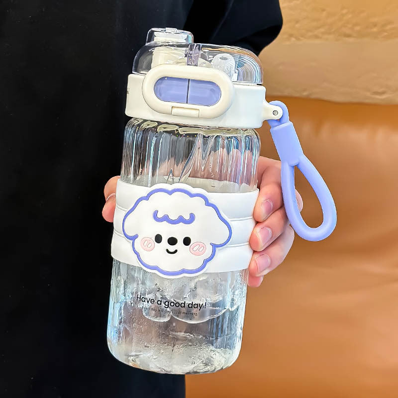 Portable Summer Cup for Girls 2024 High Temp Resistant Straw Glass Cartoon Style