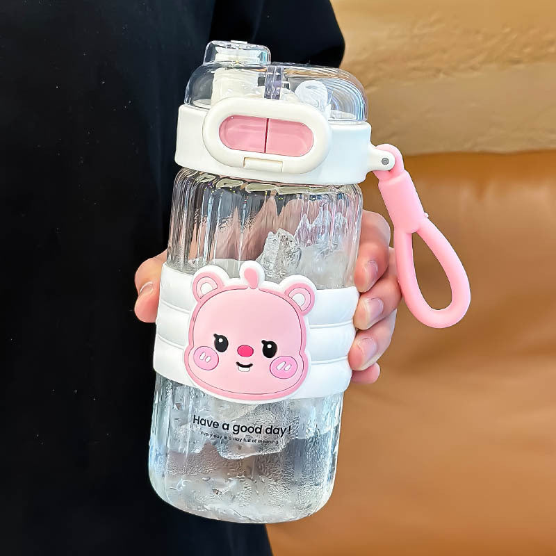Portable Summer Cup for Girls 2024 High Temp Resistant Straw Glass Cartoon Style