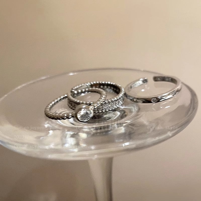 Super Shiny Diamond Three-Piece Ring Set for Women Ins Celebrity Index Ring