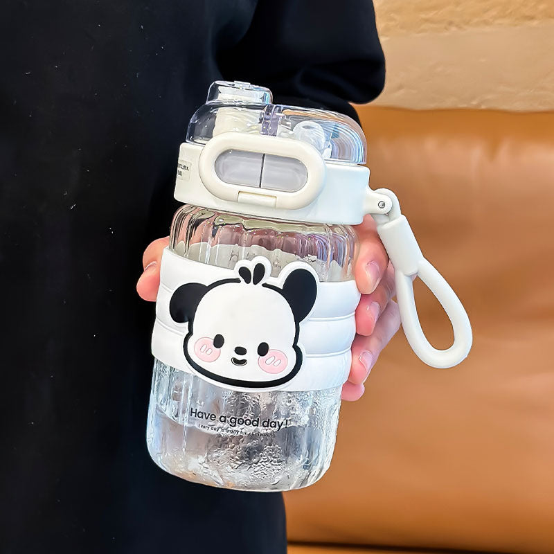 Portable Summer Cup for Girls 2024 High Temp Resistant Straw Glass Cartoon Style