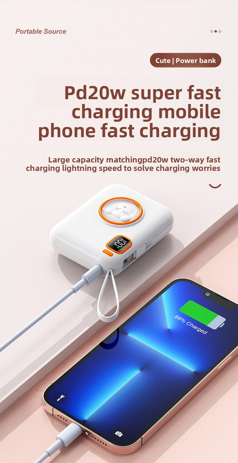 66W Cartoon Power Bank 20000mAh - Built-in Cable with Custom Logo