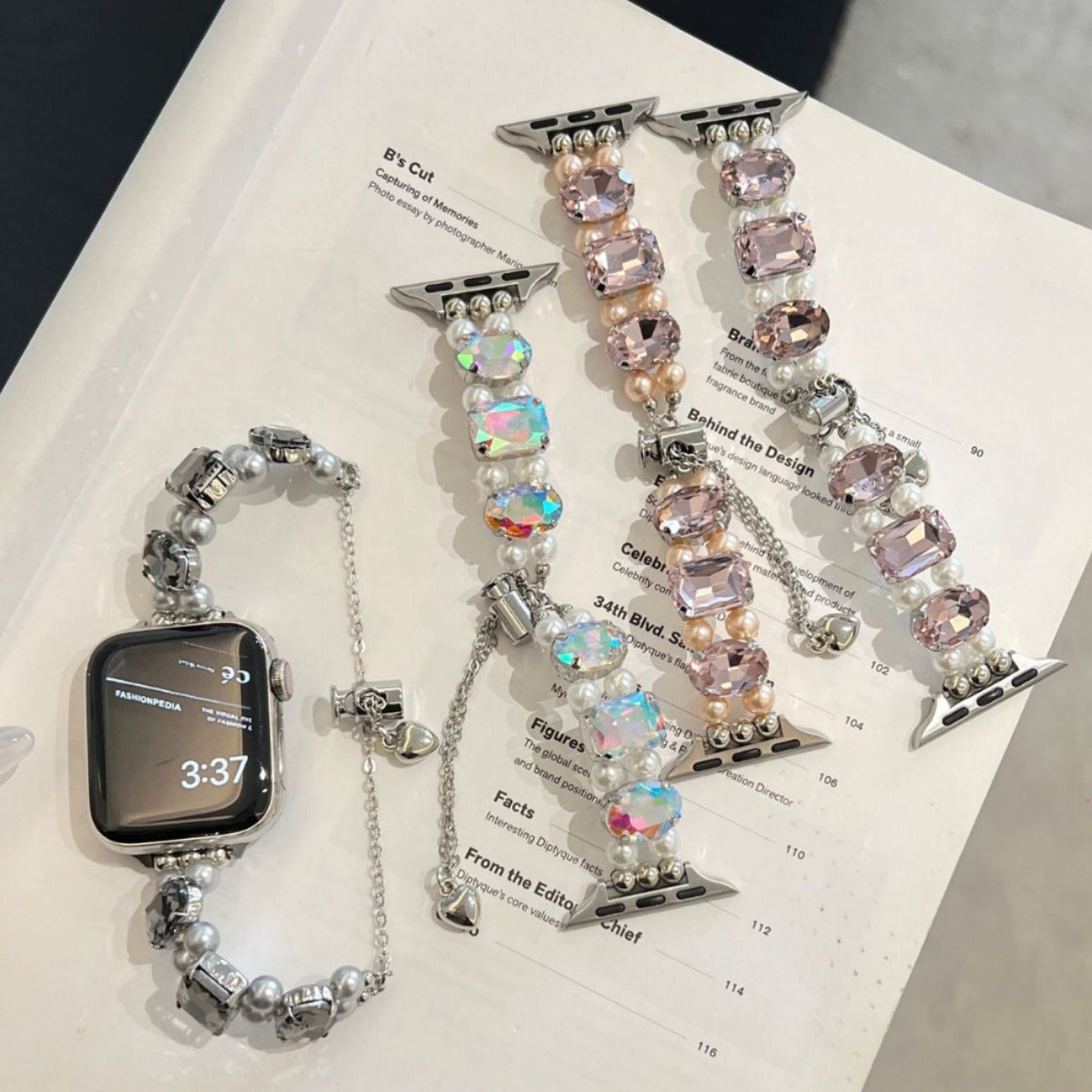 Pearl Square Diamond Zipper Watch Band